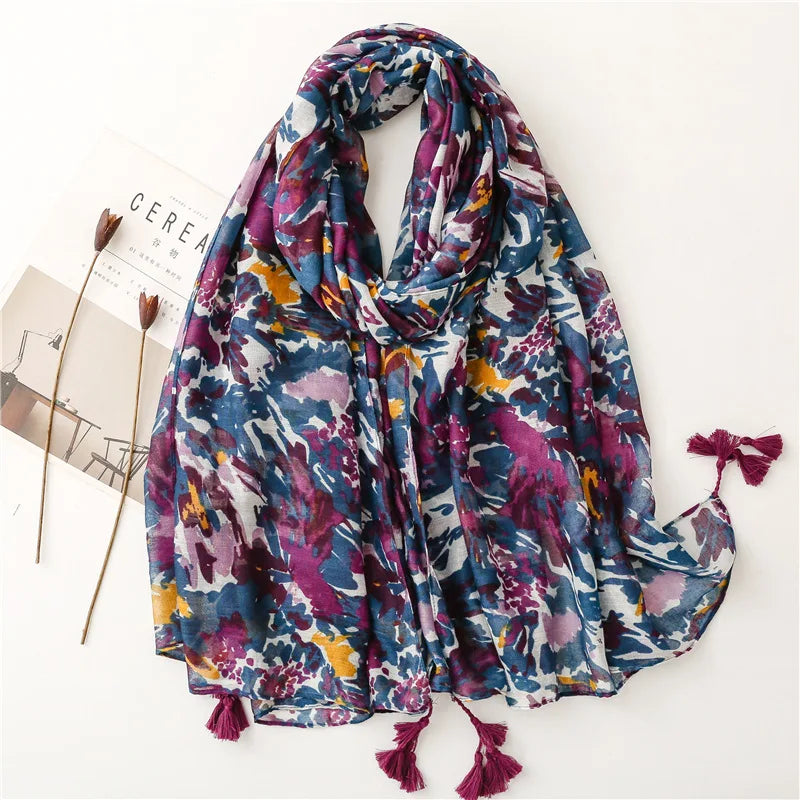 2023 Fashion Paisley Abstract Floral Tassel Viscose Shawl Scarf Lady High Quality Wrap Thin Pashmina Stole Muslim Hijab 180*90Cm 29