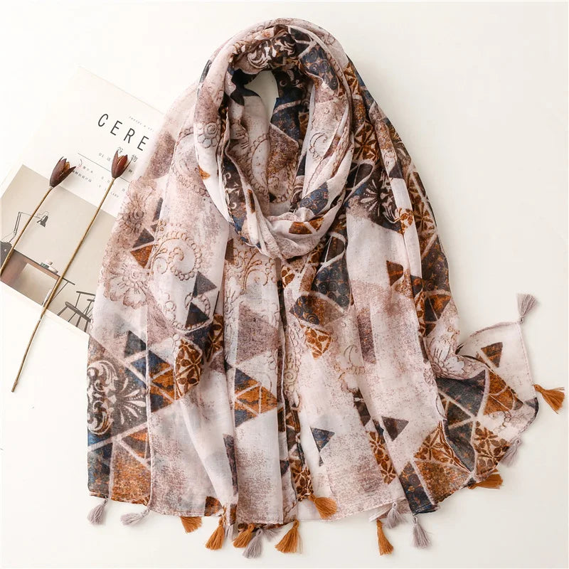 2023 Fashion Paisley Abstract Floral Tassel Viscose Shawl Scarf Lady High Quality Wrap Thin Pashmina Stole Muslim Hijab 180*90Cm 4