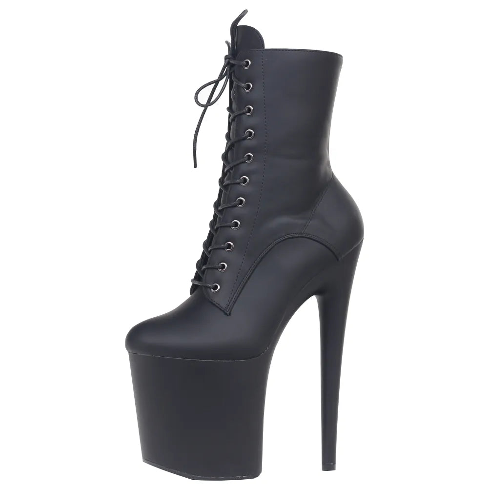 INS Style 20CM Extreme High Heels Platform Boots Lace Up Sexy Pole Dancing Ankle Boots Side Zip 5-12 Black matt