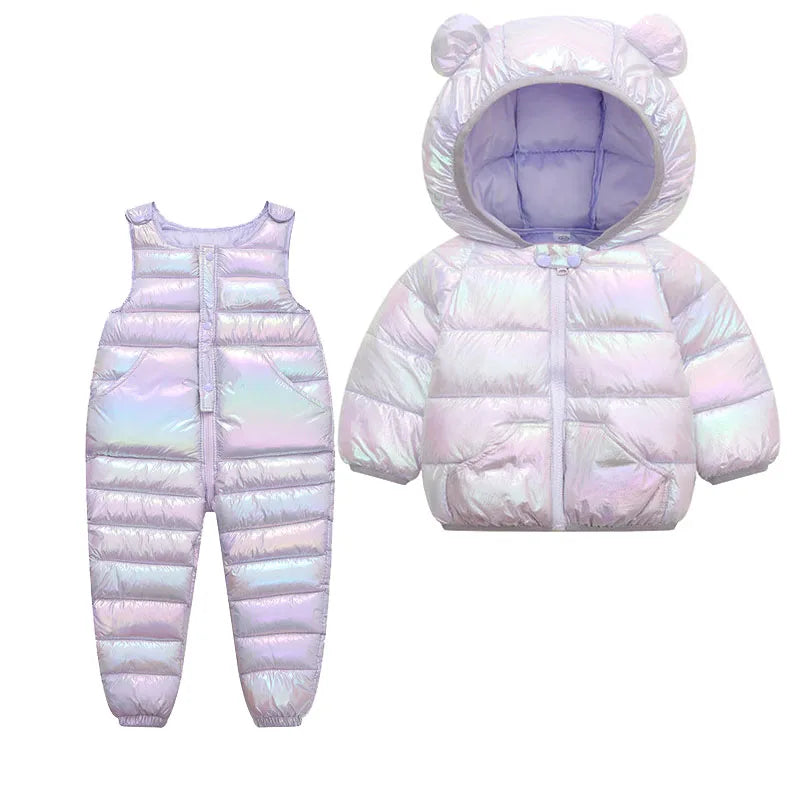Children Clothing Sets Winter Baby Boy Warm Hooded Down Jackets Overalls Clothing Sets Baby Girls Boys Snowsuit Coats Ski Suit as the picture 11