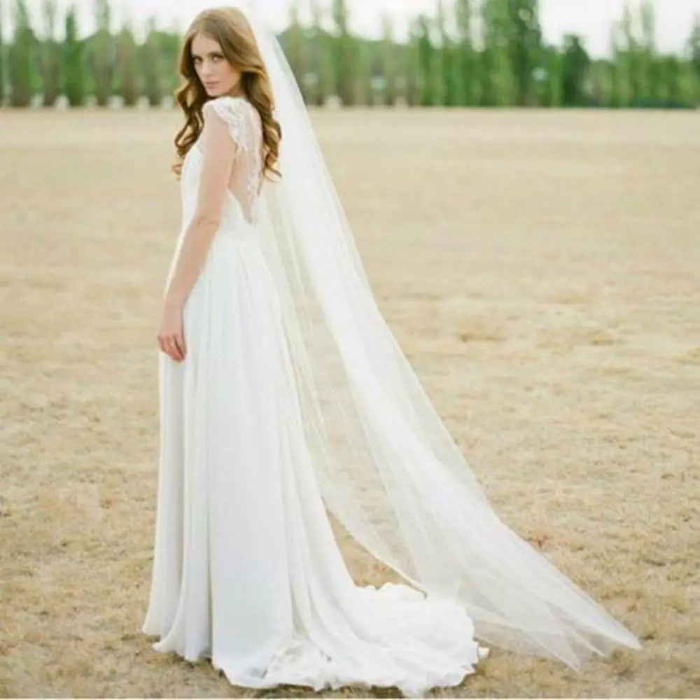 Long Tulle Wedding Veils One Layer With Comb Bridal Veil for Bride Wedding Accessories CHINA