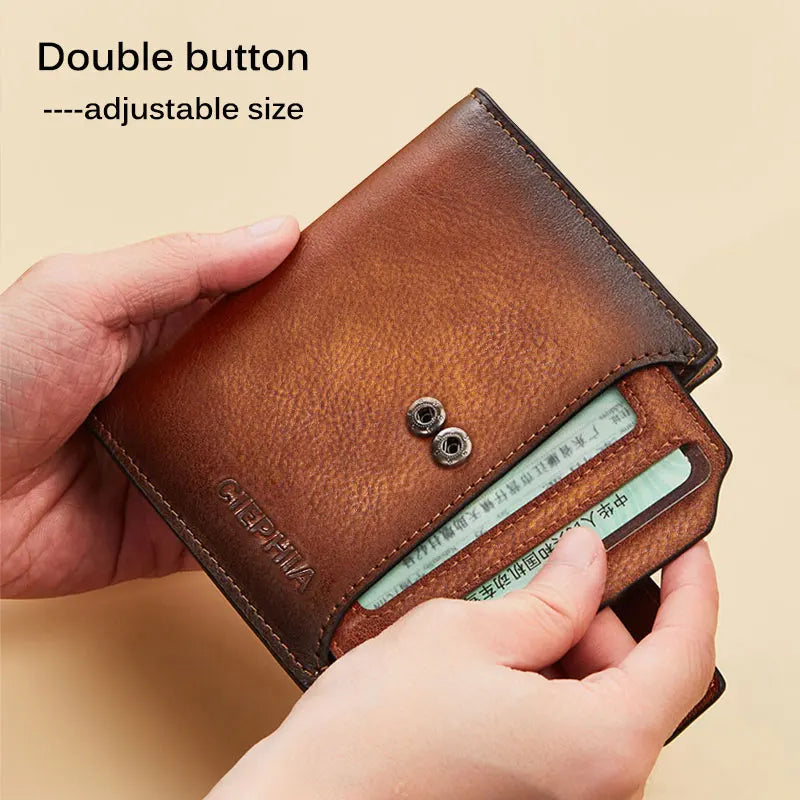 Men's Leather Wallet Vintage Short Multi Function Business Card Holder RFID Blocking Zipper Coin Pocket Money Clip