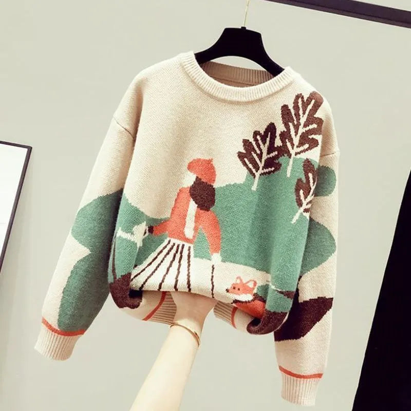 Women's spring and autumn knitted sweater girls Western fashion slim casual cotton