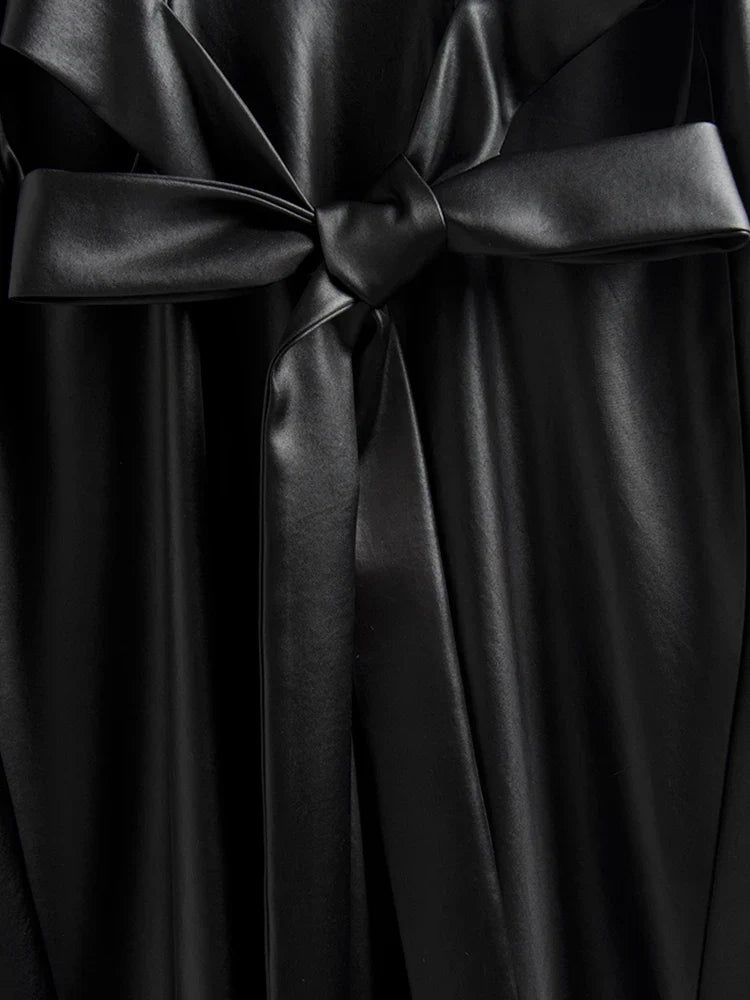 Spring Black Extra Long Faux Leather Tank Dress Autumn Elegant Stylish Backless Maxi Dresses for Women Clothing 2021