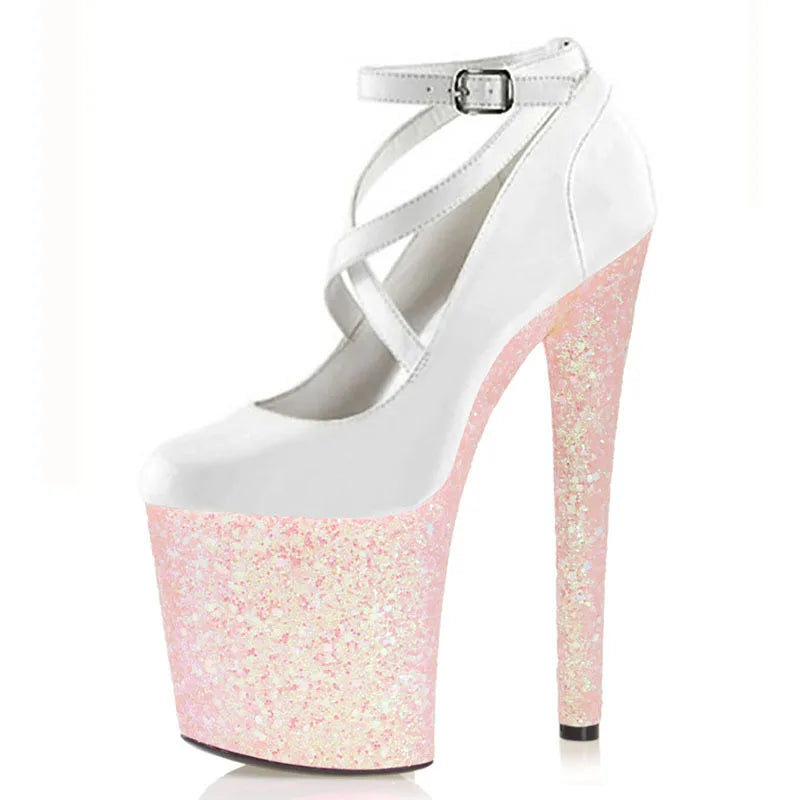 Pumps Mixed colors Shallow Peep toe Thin heels Nightclub Stripper Small Size Queen Pumps 20CM Pumps High heeled shoes 8 inche 3