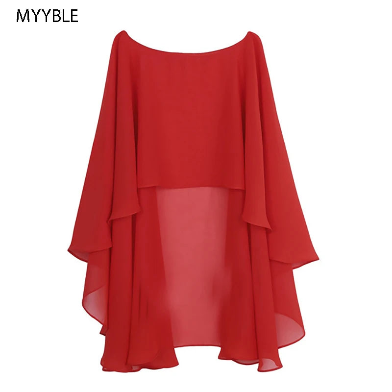 Womens Ladies Soft Wedding Capes Wedding Jacket Wraps Chiffon Shrug Bridal Bolero Long Shawl and Wraps Evening Wedding Cover Up red