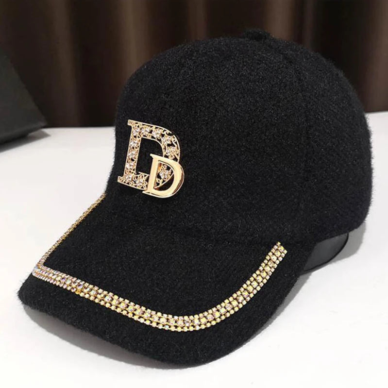 DYLAOPAN2021 Letter D Baseball Cap Women rhinestone trend cotton bling Cap snapback hip hop cap UV protection Hat Women's Cap black 55-60cm >8Y
