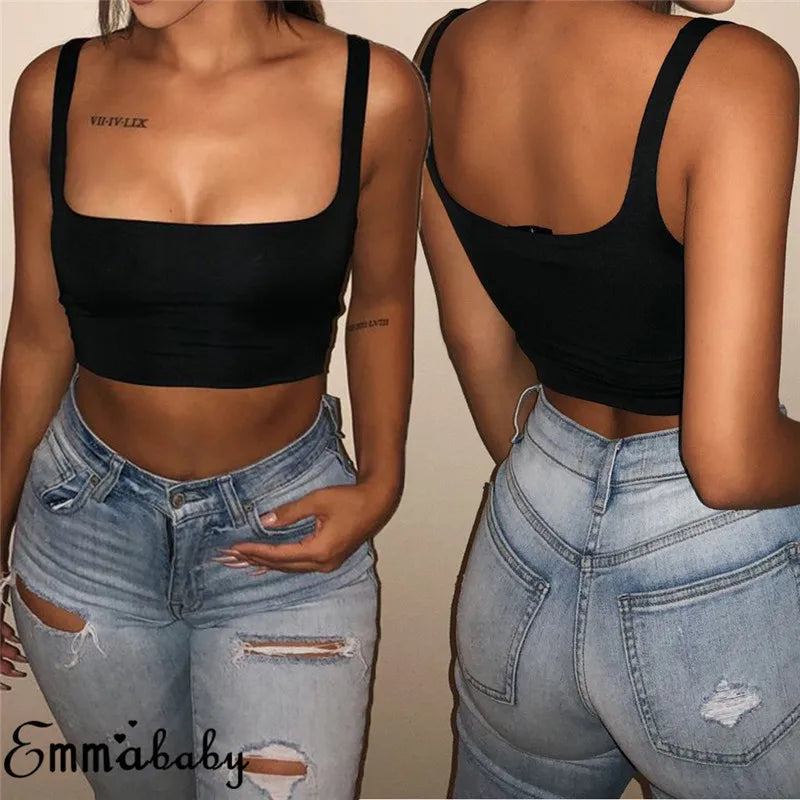 Solid Tank Top Female Strap Sleeveless Slash Neck Cropped Vest Sexy Women'S Summer Bralette Top White Black Red Casual Clothing