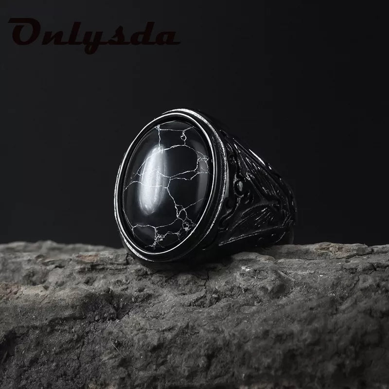 Stainless Steel Jewelry Ring Men Black Stone Rings Trend Charm Fashion Male Women Finger Band Engagement Wedding Gift V023 Us Size