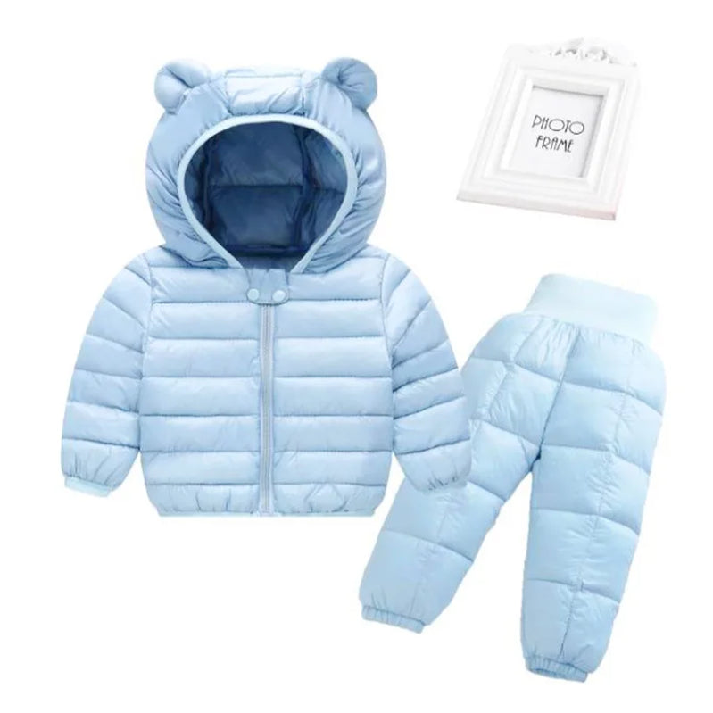 Children Clothing Sets Winter Baby Boy Warm Hooded Down Jackets Overalls Clothing Sets Baby Girls Boys Snowsuit Coats Ski Suit as the picture 2