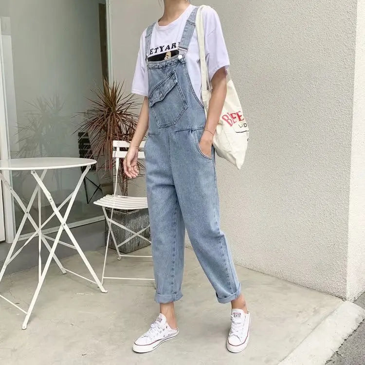Denim Jumpsuits Women Pant Woman Jeans High Waist Denim Pants Wide Leg Denim Clothing Blue Jeans Vintage Fashion