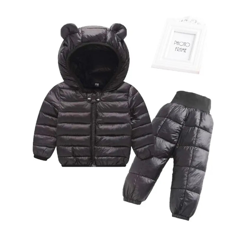 Children Clothing Sets Winter Baby Boy Warm Hooded Down Jackets Overalls Clothing Sets Baby Girls Boys Snowsuit Coats Ski Suit as the picture 13