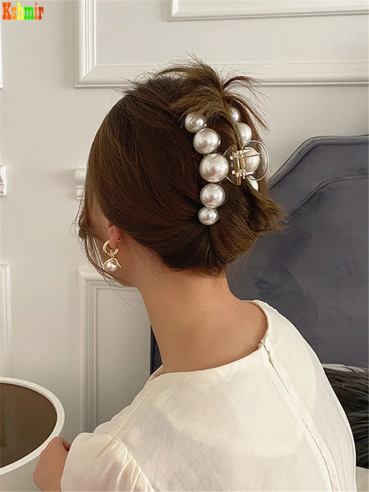 Kshmir New style exaggerated large beads acrylic hair clip large make-up hair styling hairpin female hair pearl hair accessories