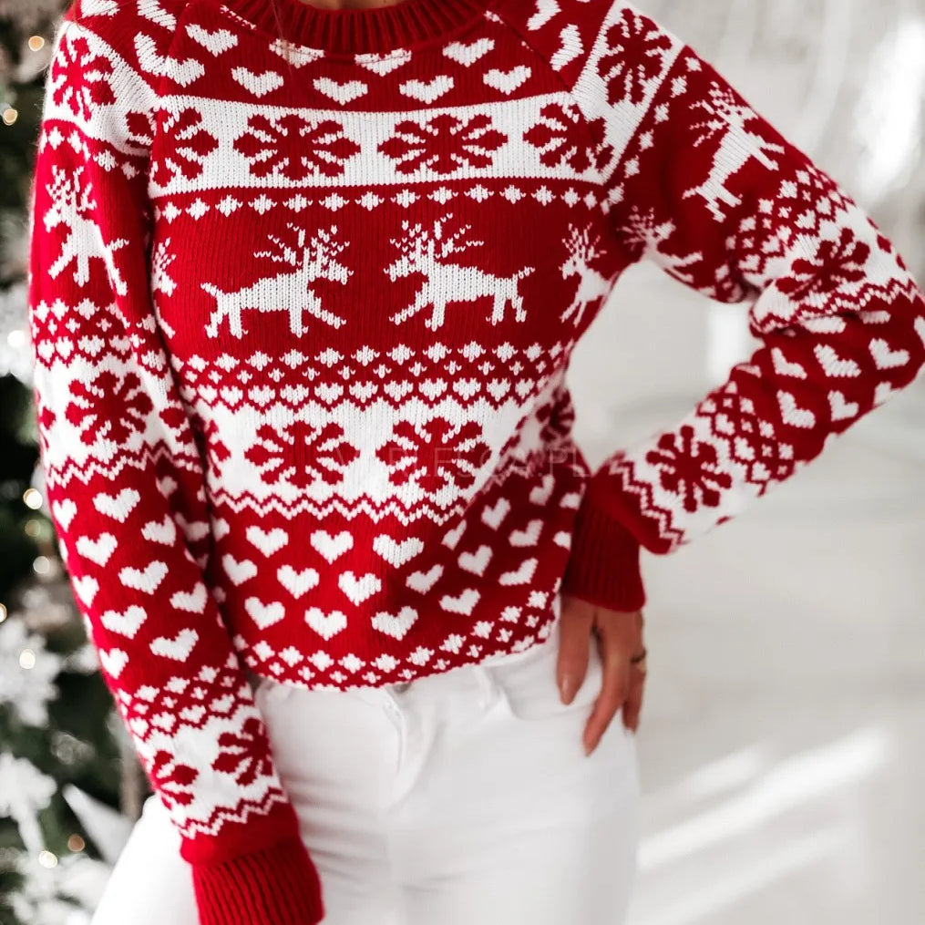 New Winter Christmas Women Sweaters Pullover Tops Casual Long Sleeve Print Knitted Sweater Women Clothes
