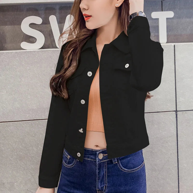 New Long Sleeve winter Slim White Black Jeans Top For Women Solid Denim Jacket Women Short Overcoat Ladies Jackets Tops black