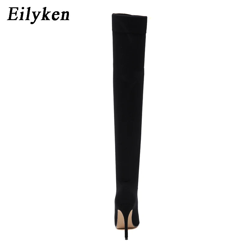 Women Thigh High Fashion Elastic Slim Stiletto Heels Over-the-Knee Boots Sexy Skinny Long Sock Botas Shoes