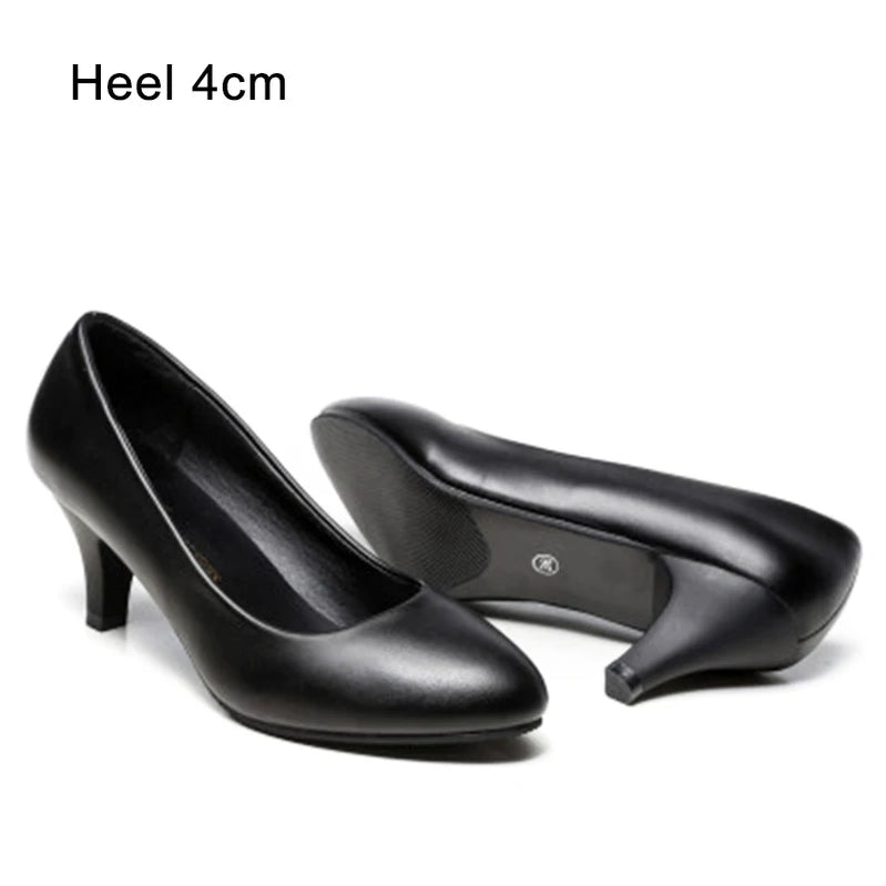 Voesnees Women Shoes Comfortable Formal Wear Black High Heels 3-5cm Professional Mid-heel Flight Attendant Etiquette Work Shoes