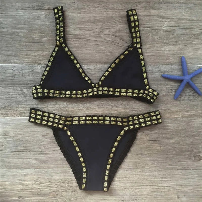 Sexy Bikinis Summer Women Swimsuit Hand Crocheted Bikini Set Swimwear Beach Bathing Suit Biquini Female Monokini black
