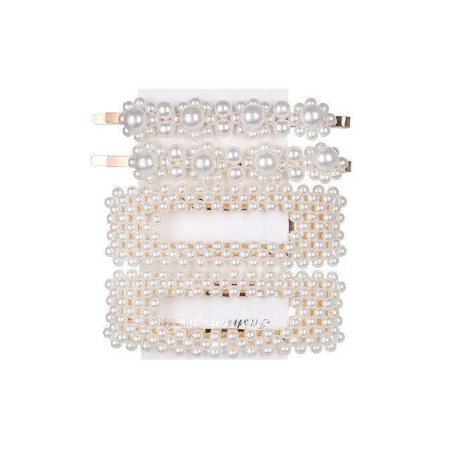 5Pcs/Set Fashion Pearl Hair Clip Snap Button Hair Pins for Women Sweet Pearl Hairpin Hair Clips Jewelry Lady Barrette Stick 8Gold color