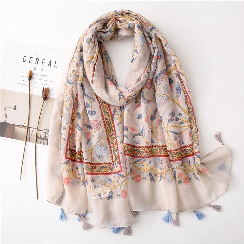 2023 Fashion Paisley Abstract Floral Tassel Viscose Shawl Scarf Lady High Quality Wrap Thin Pashmina Stole Muslim Hijab 180*90Cm 50