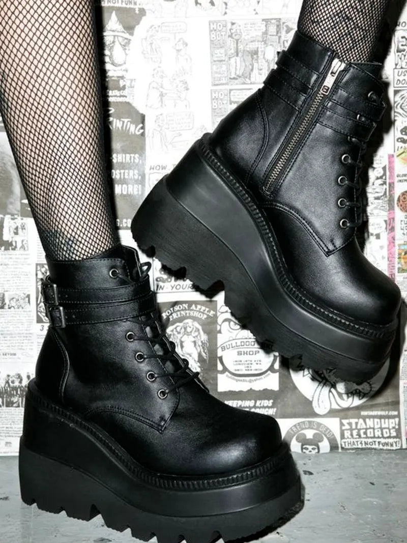 Big Sizes 43 Platform High Heels Cosplay Fashionable Autumn Winter Wedges Shoes Ankle Boots Women Booties PU