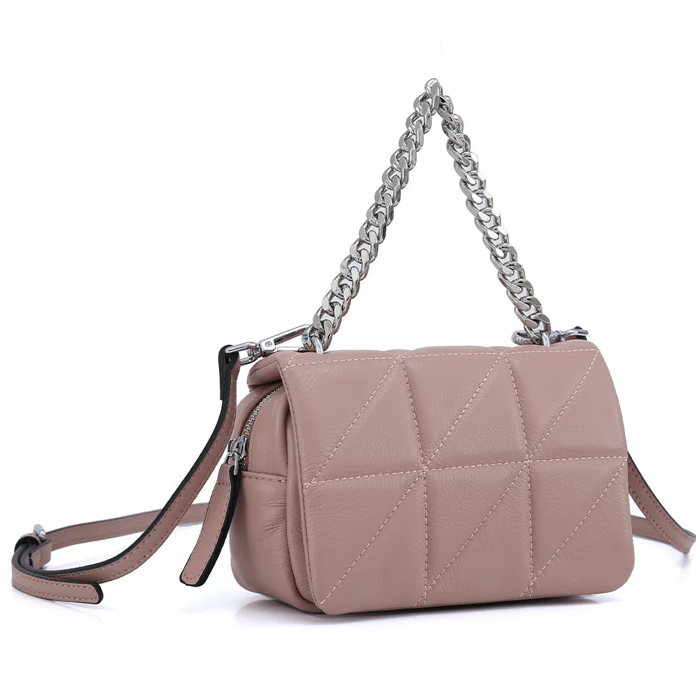 Fashion Chain Small Crossbody Bag for Women Soft Leather Shoulder Bag Design Diamond Lattice Handbag Square Messenger Bags Pink