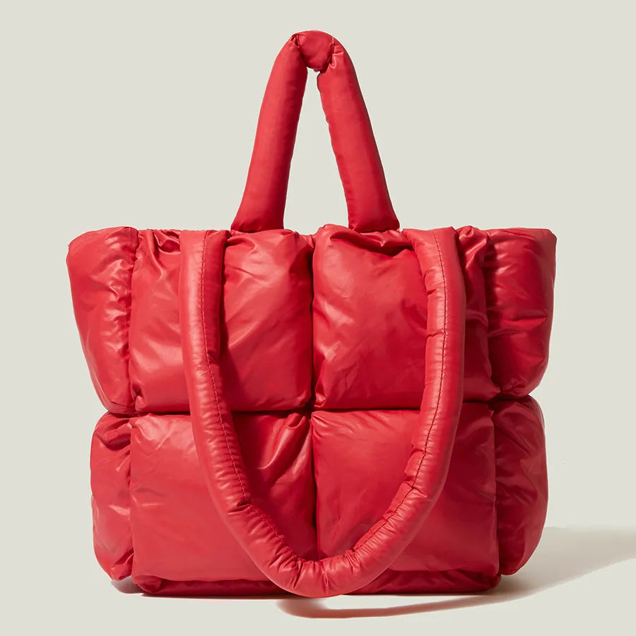 Fashion Large Tote Padded Handbags Designer Quilted Women Shoulder Bags Luxury Nylon Down Cotton Crossbody Bag Winter Purse Red