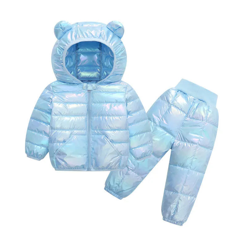 Children Clothing Sets Winter Baby Boy Warm Hooded Down Jackets Overalls Clothing Sets Baby Girls Boys Snowsuit Coats Ski Suit as the picture 7