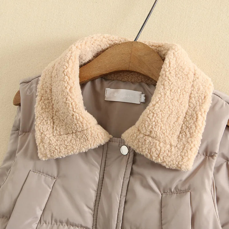 Plus Size Vest For Women 3XL-5XL Lapel Patchwork Sleeveless Jacket Zipper And Big Pocket Winter Vest Large Size Casual Coat Vest