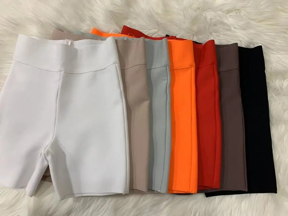 Calças de bandagem de rayon elásticas cinza preto e branco de celebridades de alta qualidade, shorts esportivos justos da moda
