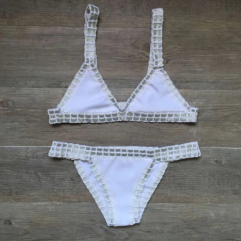 Sexy Bikinis Summer Women Swimsuit Hand Crocheted Bikini Set Swimwear Beach Bathing Suit Biquini Female Monokini WHITE