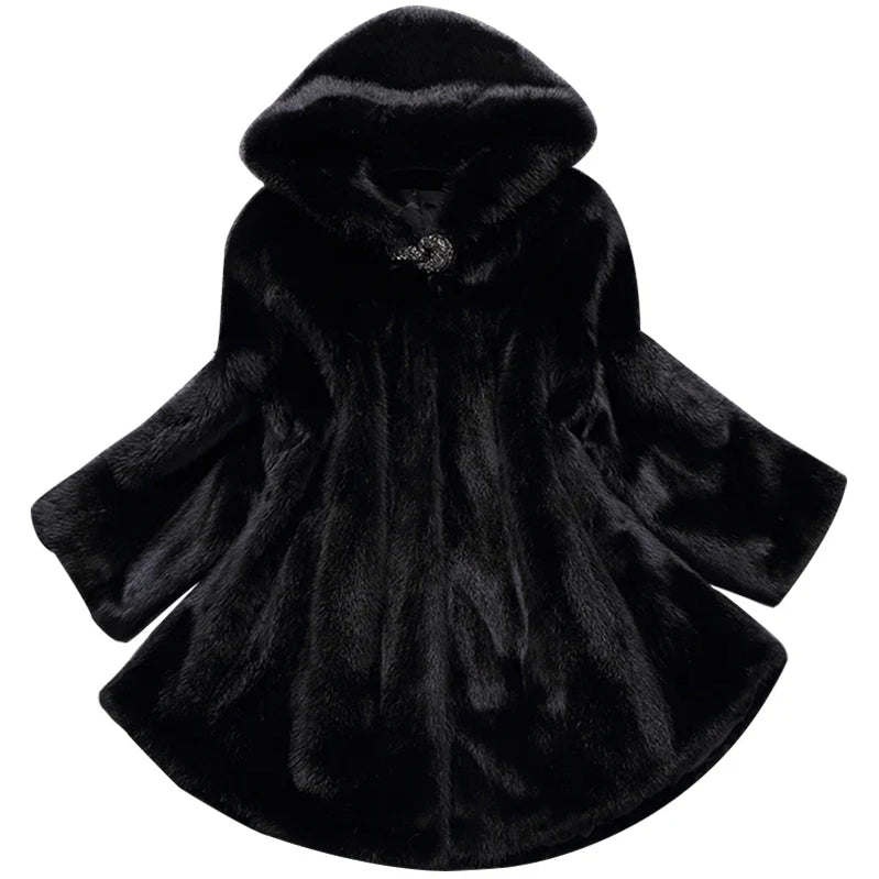 Winter Black Warm Thick Hairy Soft Faux Mink Fur Coat Women with Hood Elegant Luxury Fluffy Jacket 2022 4xl 5xl 6xl 7xl