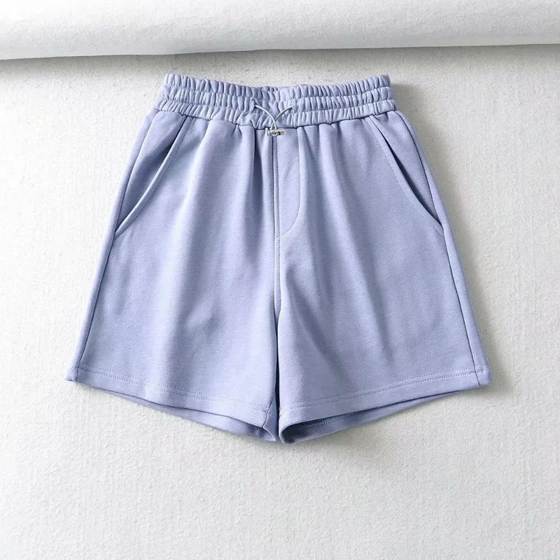 Womens Casual Tracksuits 2 Piece Set Spring Crop Sweatshirt + Sporting Shorts Sweat Set Ladies Two Piece Outfit Solid Color Suit as shown 5