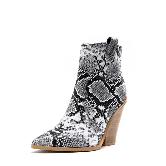 MStacchi Gold Snake Print Ankle Boots For Women Wedge High Heels Boots Woman Runway Design Chunky Heels Botas Mujer Western boot