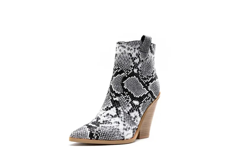 MStacchi Gold Snake Print Ankle Boots For Women Wedge High Heels Boots Woman Runway Design Chunky Heels Botas Mujer Western boot