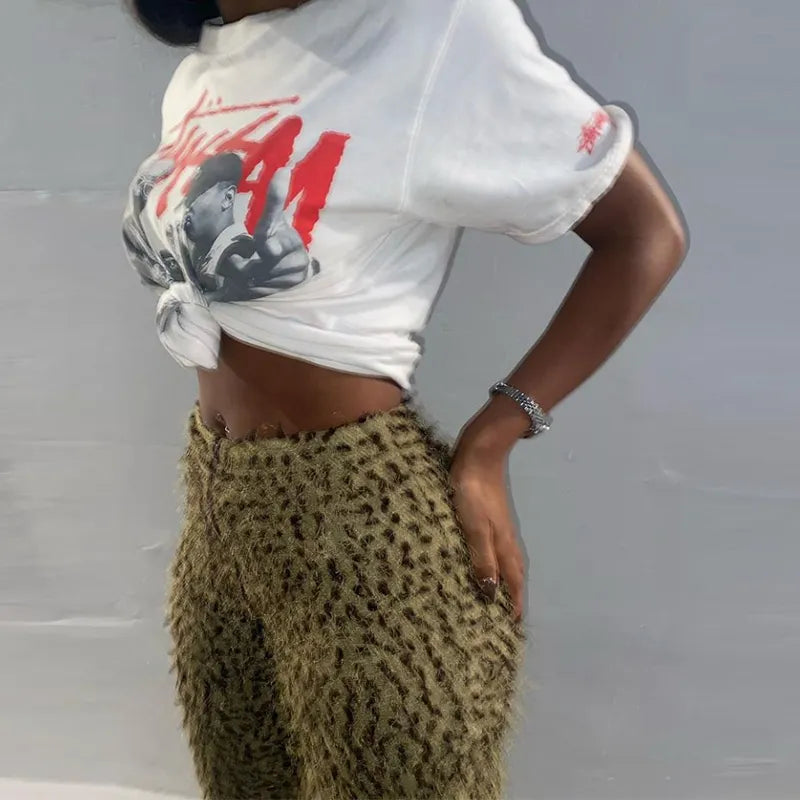 Women Pants Folds Leopard Herfst Undefined High Street Sheath Slim Attirewear Stretchy High Waist Body-Shaping Streetwear
