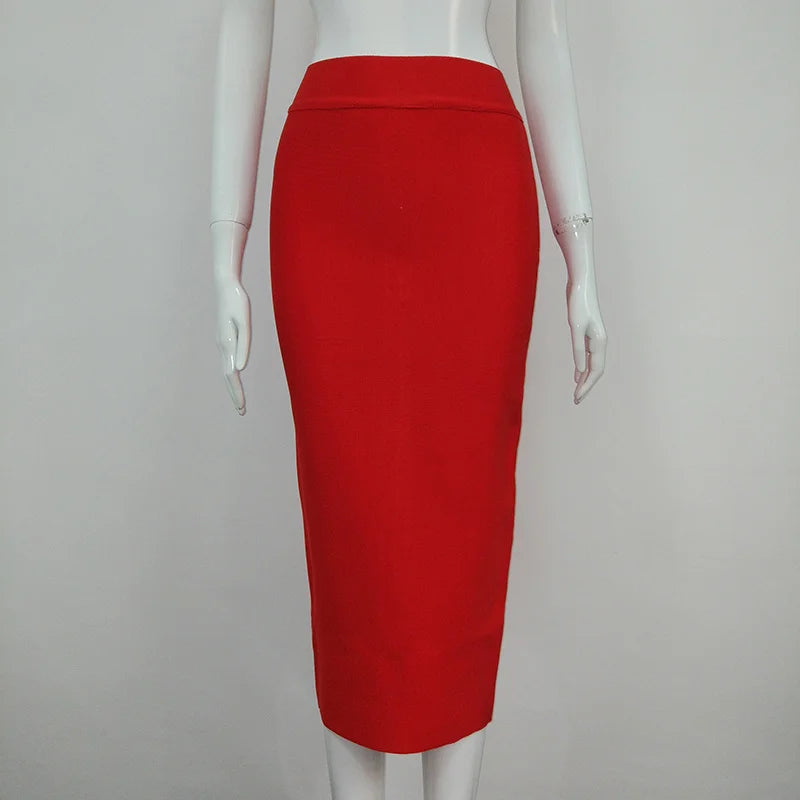 Women Candy Color Sexy Neon Green Brown Orange Yellow Knee Length Bandage Pencil Skirt 2020 Designer Skirt Faldas 78cm