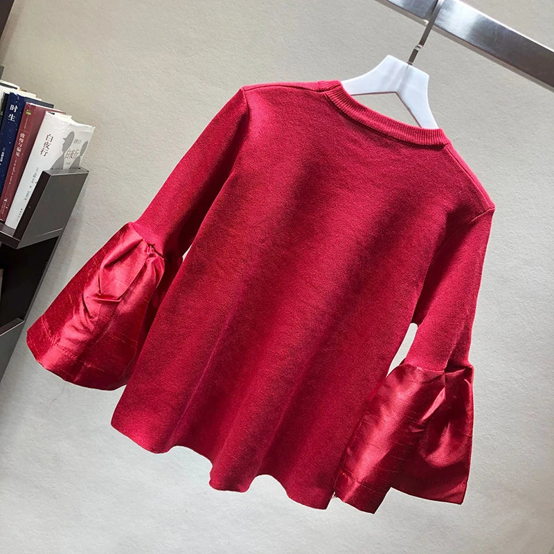 spring cute loose sweater womens fashion korean knitted shirts flare sleeve striped stitch pullovers women tops blusa pull