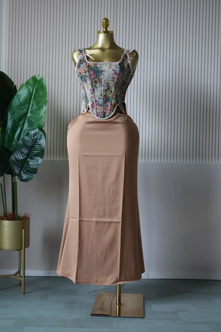 CM.YAYA Women's Dress Set Print Bow Corset Top and Maxi Long Skirt Suit 2025 Summer Elegant Evening Two 2 Piece Set Outfits