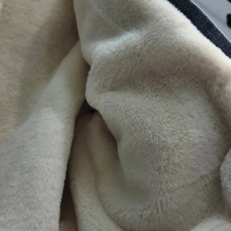 Women's Denim Coat Fox Collar Heart Beading Embroidered Flares Rivet Plush Thick Jackets Winter New Fashion