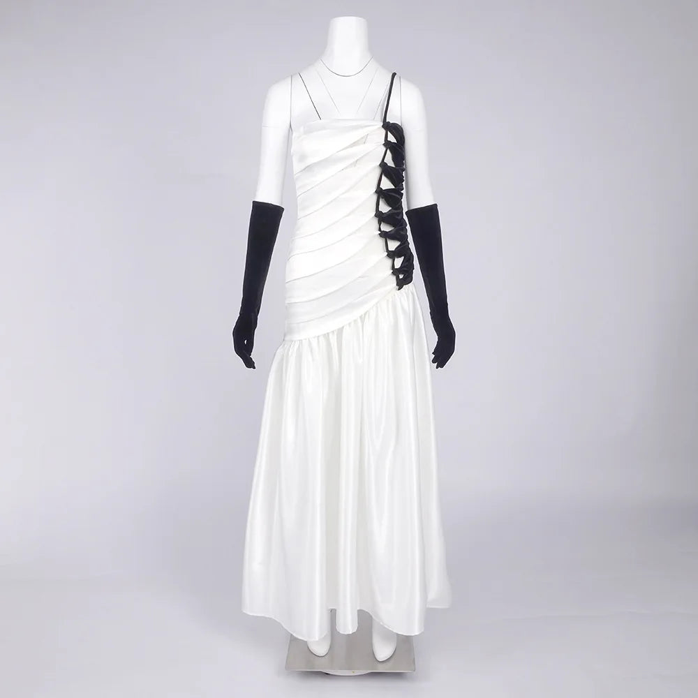 TWOTWINSTYLE Hit Color Sheer Spliced Ruffles Elegant Dresses for Women Strapless Sleeveless Patchwork Folds Dress Female Fashion