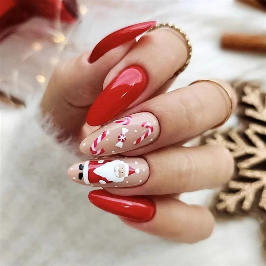 24Pcs/Set Christmas Collection Wearing False Nails Art Elk Santa Claus Snowman Press on Nail Tips Kawaii Acrylic Stick on Nails PDJ2060-SD-06