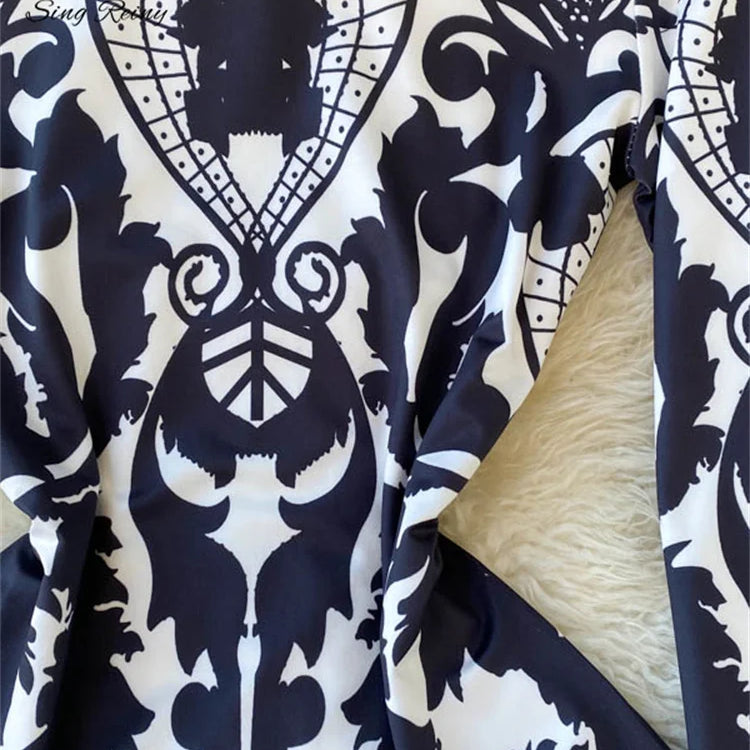 Design Autumn New Print Rompers Women Stand Collar Long Sleeve Slim Jumpsuits Chic Fashion Sexy Bodycon Short Bodysuit