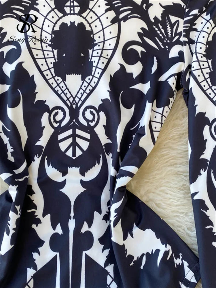 Design Autumn New Print Rompers Women Stand Collar Long Sleeve Slim Jumpsuits Chic Fashion Sexy Bodycon Short Bodysuit