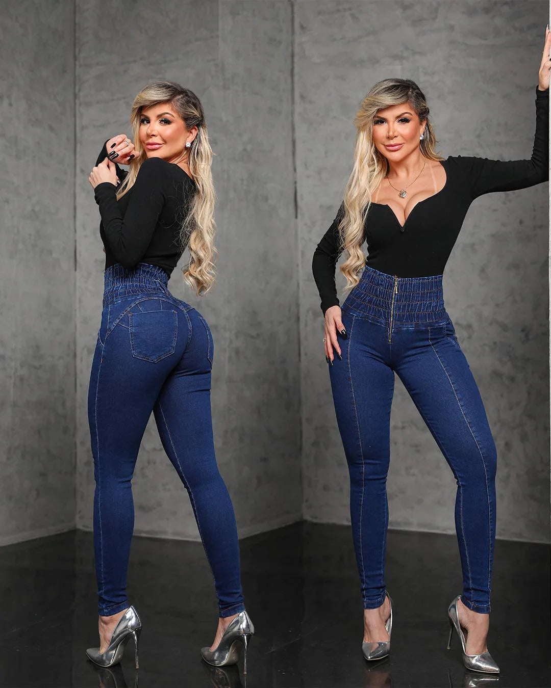 Blue Skinny Stretch Jeans for Women Butt Lifting Sexy High Waisted Zipper Fly Daily Party