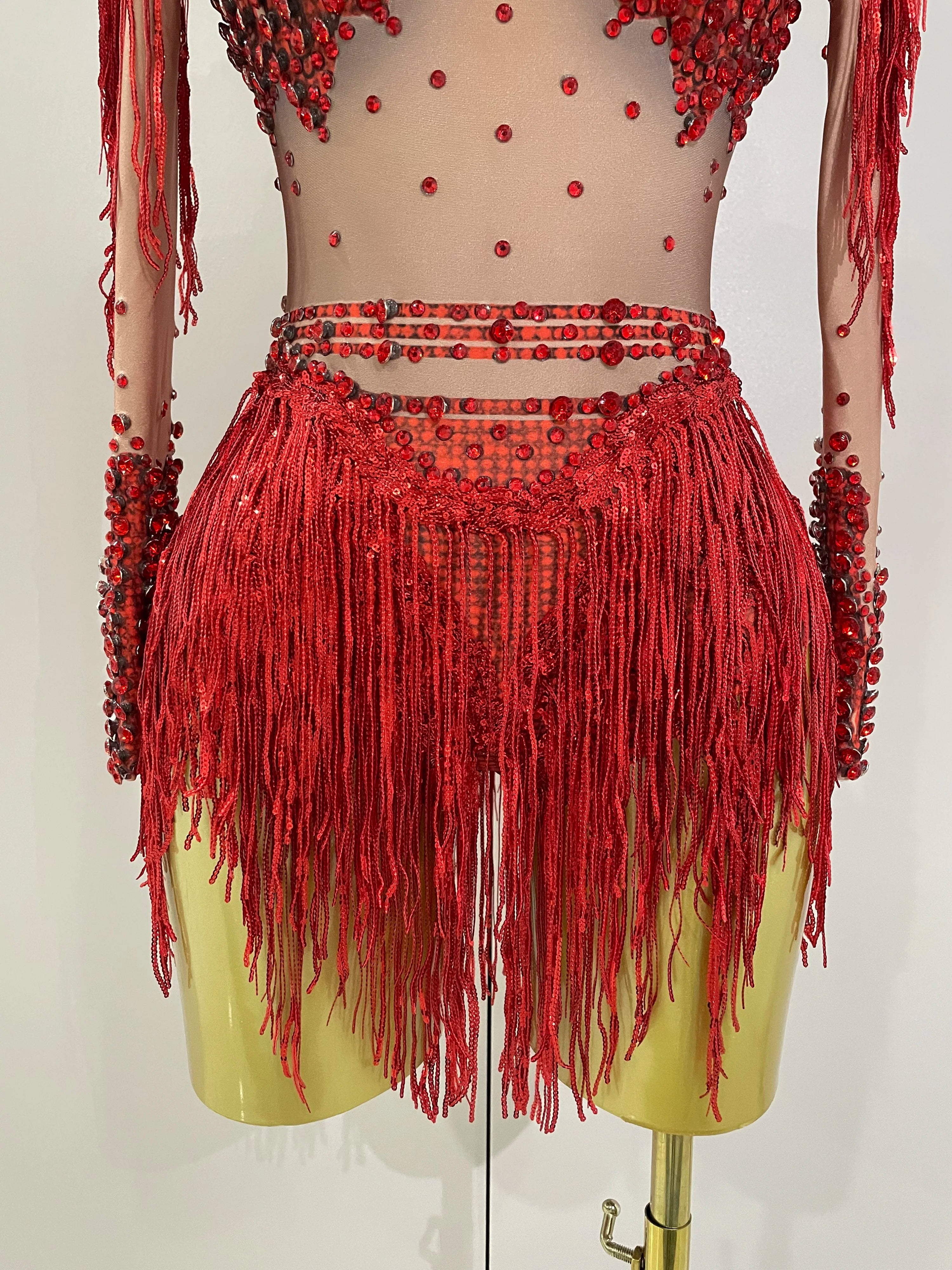 Sparkly Rhinestone Sequin Tassel Stretch Bodysuits 2025 New Arrival Women Birthday Party Nightclub Dj Stage Performance Costume