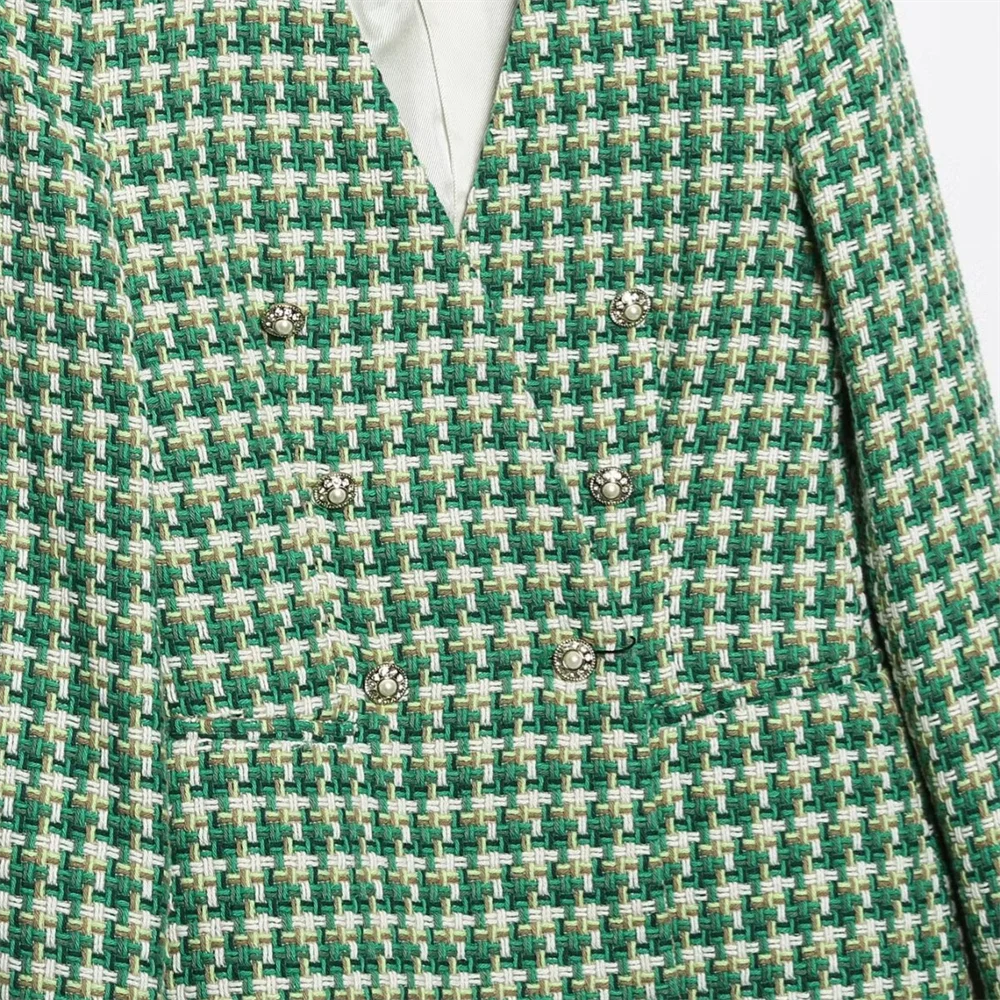 Winter New Women's V-neck Texture Double breasted Loose and Versatile Long sleeved Suit Coat