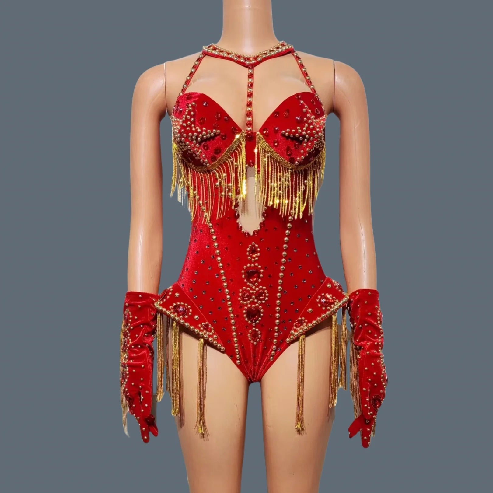 Women Sparkly Rhinestone Bodysuit 4Pieces Set Night Party Cowboy Show Outfit Cabaret Carnival Showgirl Sexy Jumpsuit Hongding