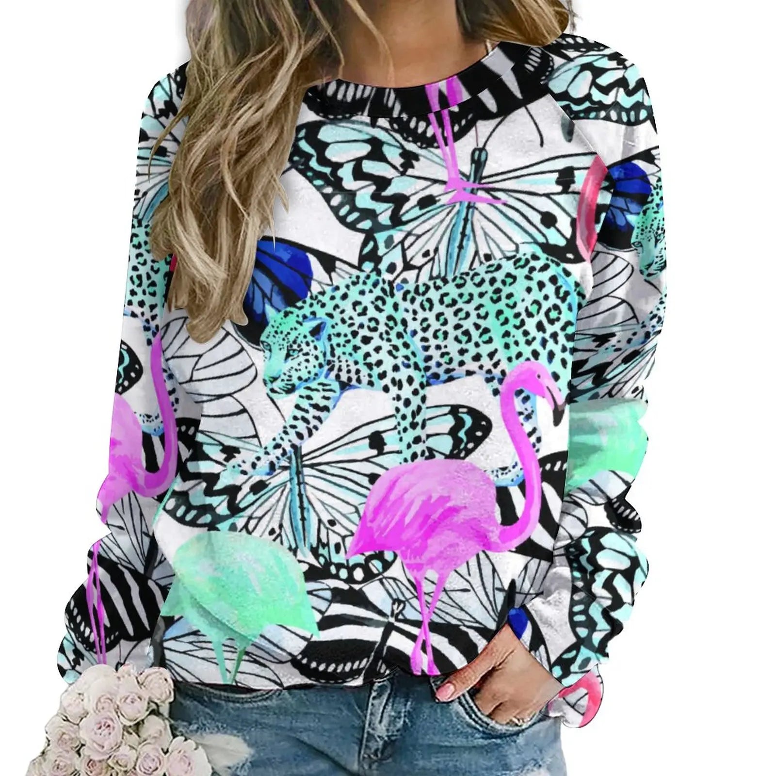 Jungle Cheetah Casual Hoodies Female Leopard Skin Green Leaves Print Hoodie Long Sleeve Street Fashion Oversized Sweatshirts