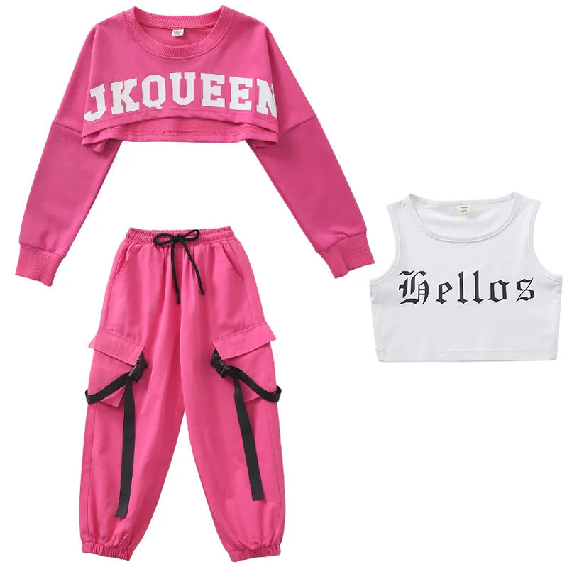 Girls Jazz Dance Performance Dress Girls Hip-hop Suit Cool Belly Button Exposed Clothing Children's Hip-hop Fashion Clothes